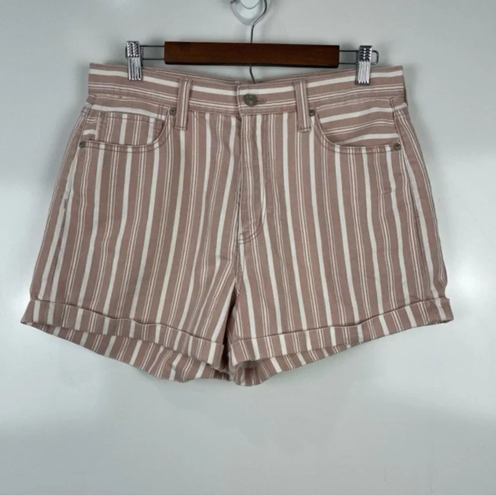 American Eagle Outfitters Striped Denim Mom Shorts Women's Size 12 Regular